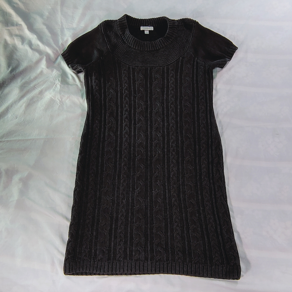 Dressbarn Black Cable Knit Short Sleeve Dress